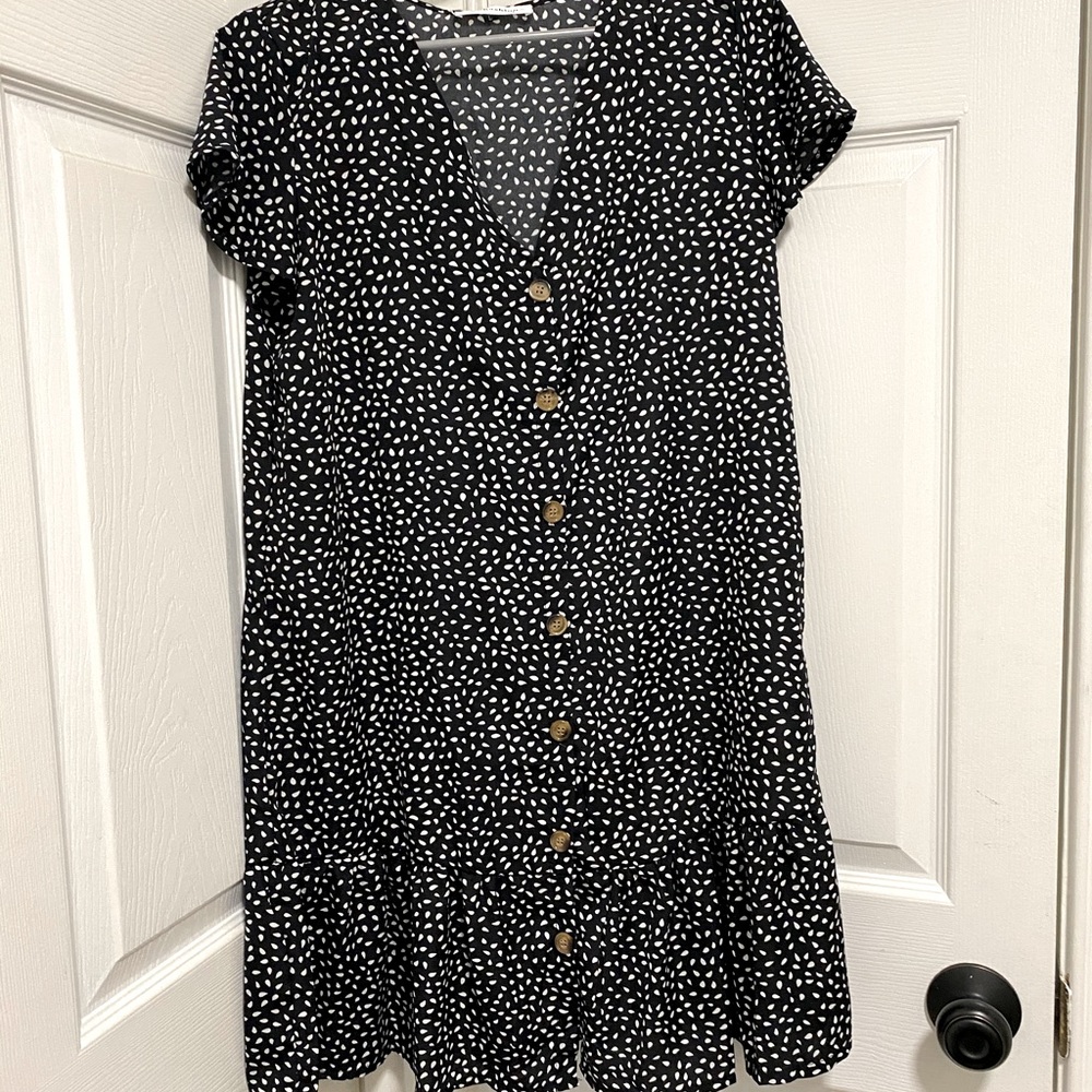 Polka dot flowy button down dress